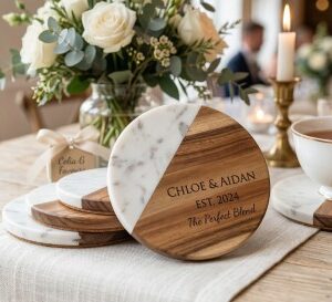 The "Perfect Blend" Marble & Acacia Wood Coasters